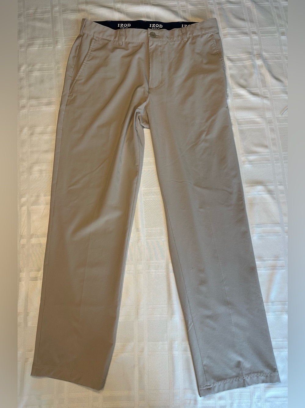 Izod Golf Chino Pants Mens 34x32 Beige Tan Khaki Polyester Spandex Performance